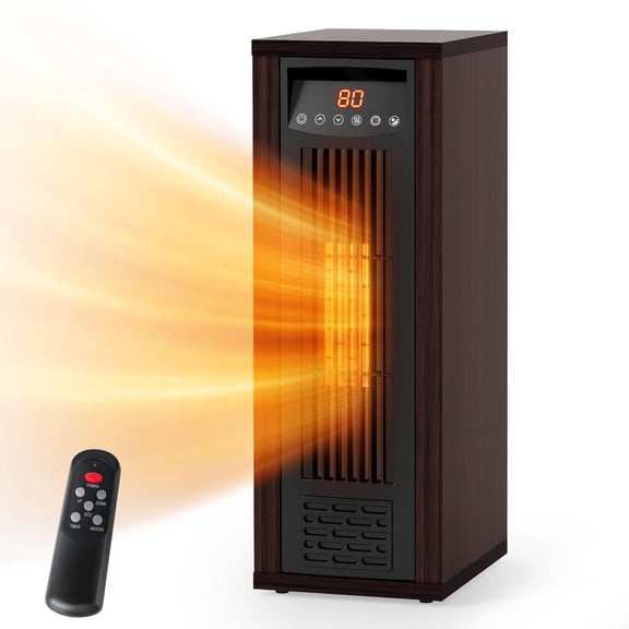 Flamemore Tower Space Heater for Home, Infrared Quartz 1500W Electric Portable Wood Heaters with Remote,Thermostat, Energy Efficient & 12H Timer,24"
