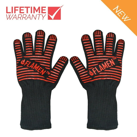 Flamen EN407 14" Aramid Fiber Oven Gloves - 932F Heat Resistant Grill Gloves, XL