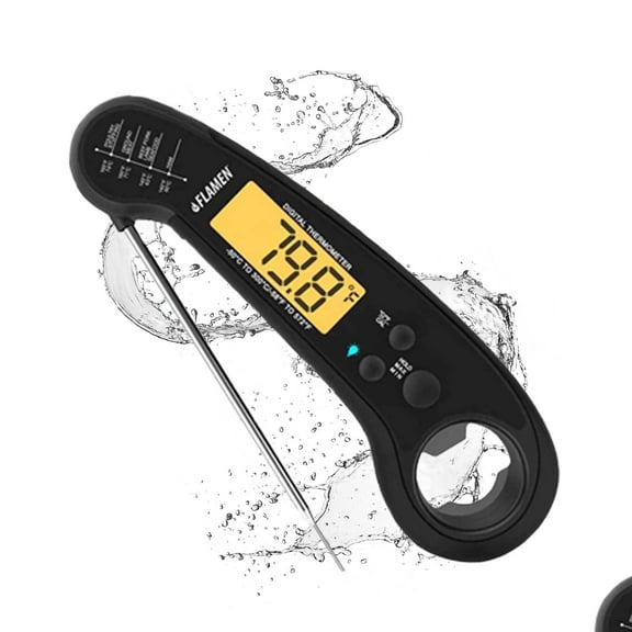 Flamen Waterproof Digital Meat Thermometer, Instant Read for Cooking & BBQ Black