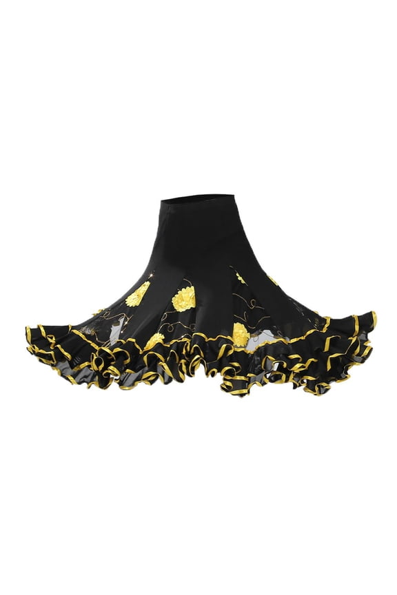 Flamenco Ballroom Waltz Dance Skirt Sequined Modern Costume - Yellow, as described