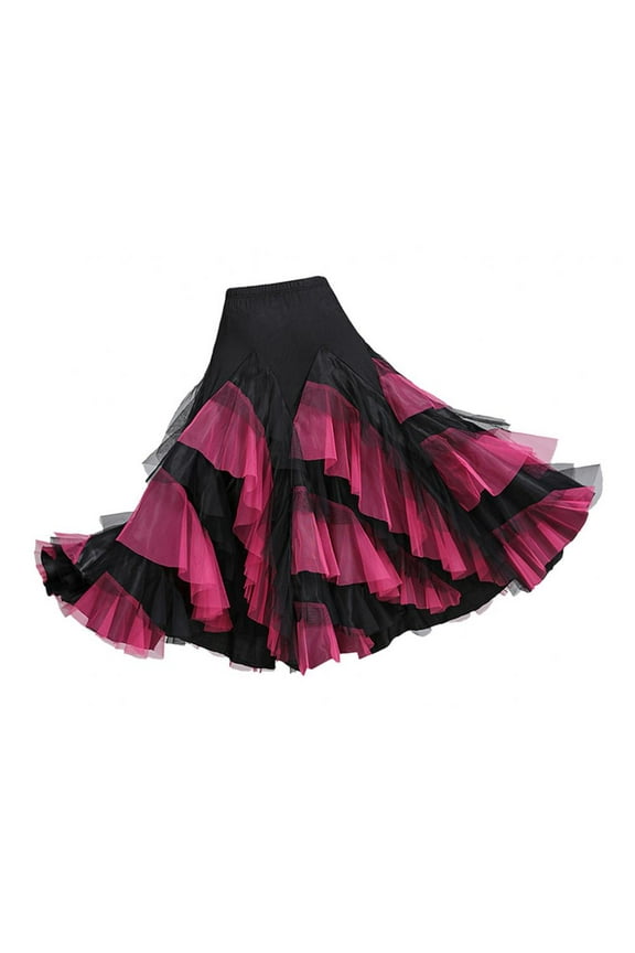 Flamenco Ballroom Waltz Dance Skirt Womens Modern Costumes - Black Rose Red, as described
