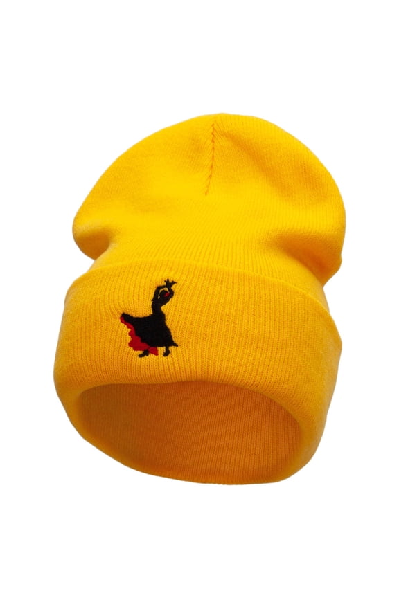Flamenco Dancer Embroidered 12 Inch Long Knitted Beanie - Yellow OSFM