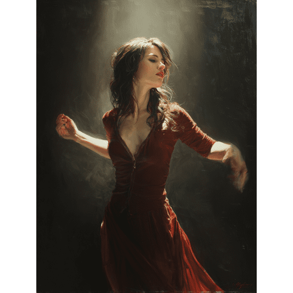 Flamenco Dancer Portrait Oil Painting Canvas Wall Art for Living Room Bedroom Dining Room Office Hallway Decor