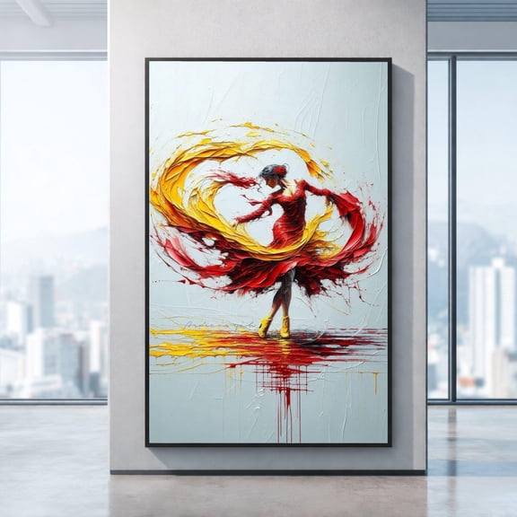 Flamenco Dancer, Red Yellow Abstract Art, print, Large, Oversized Poster, Poster Only