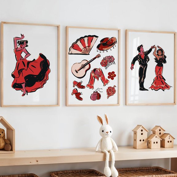 Flamenco Flamenco Wall Art Flamenco Room Decor Flamenco Art Flamenco Decor Dance Themed Room Dance Set 3 Stretched Canvas 8x12