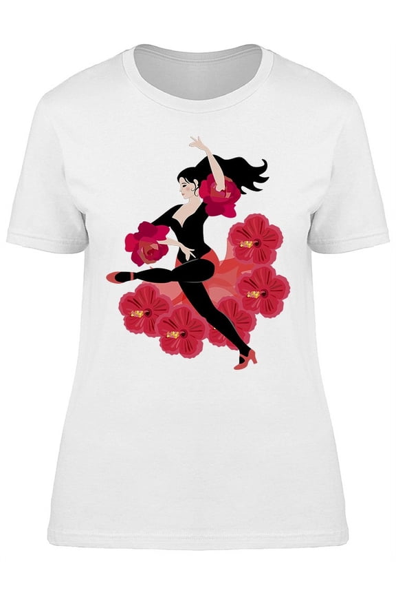 Flamenco Flower Dancer Pose T-Shirt Women -Image by Shutterstock, Female Small