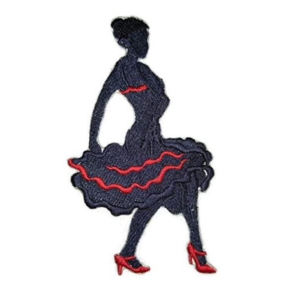 Flamenco Silhouette Left Posture Embroidered Iron on/Sew patch [5.53" X 4.11"]