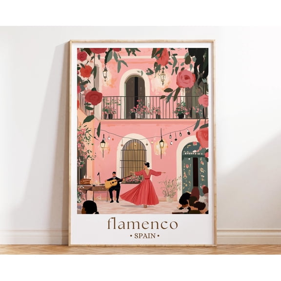 Flamenco Spain Art Print Spanish Dance Poster Illustrated Cultural Wall Decor, Poster Only