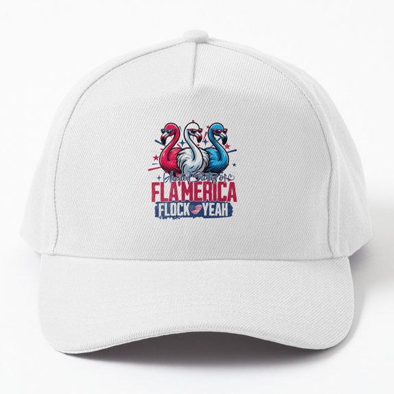 Flamerica Flamingo Baseball Hat, Fourth of July Bird Wordplay Graphic Design, Classic Cap