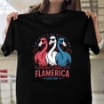 thumbnail image 1 of Flamerica Funny Flamingo 4th of July Patriotic Bird Unisex T-Shirt, USA Fun V61539, Up to Size 5XL, 1 of 2
