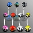 thumbnail image 1 of Flames Belly Ring UV 14G (1.6mmx 11.2mm) (BLACK & WHITE) B/4/4, 1 of 2