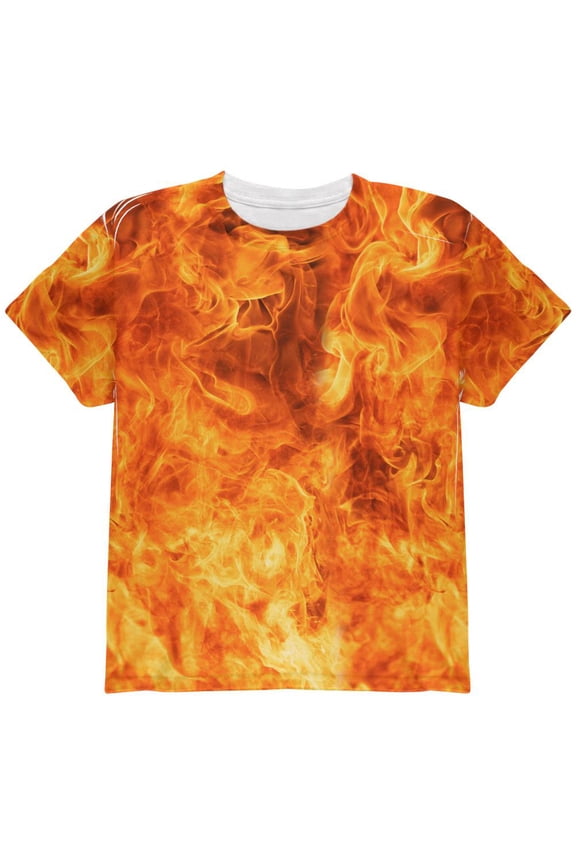 Flames Fire Costume Halloween All Over Youth T Shirt Multi YLG