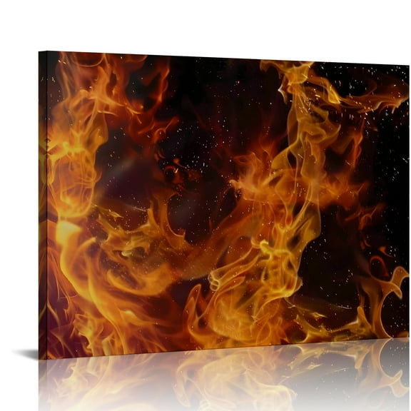 Flames Fire Darkness Wall Decor Art Modern Canvas Prints Home Room Decor Ready To Hang 16x12in