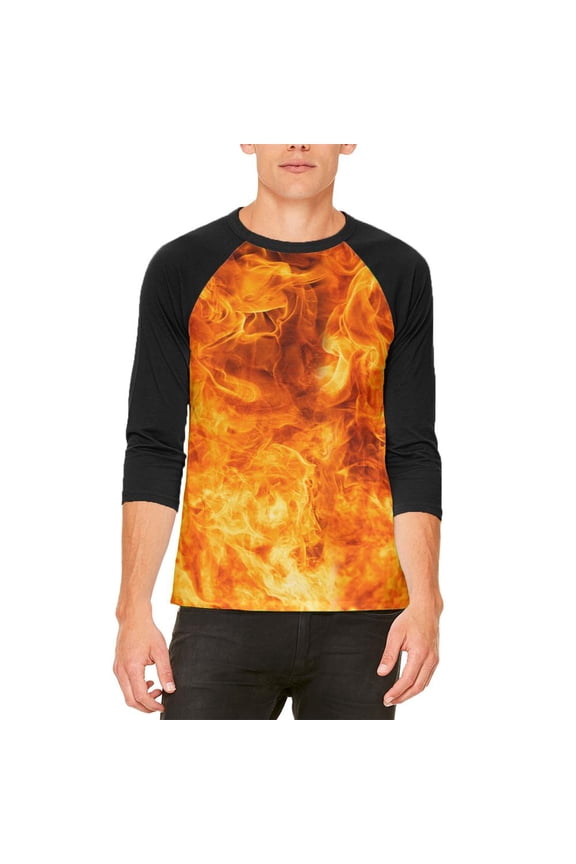 Flames Fire Mens Raglan T Shirt White-Black SM