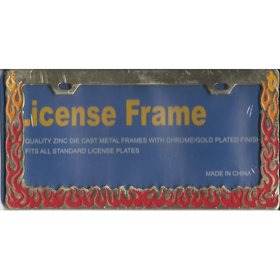 Flames Gold License Frame. Free Screw Caps Included