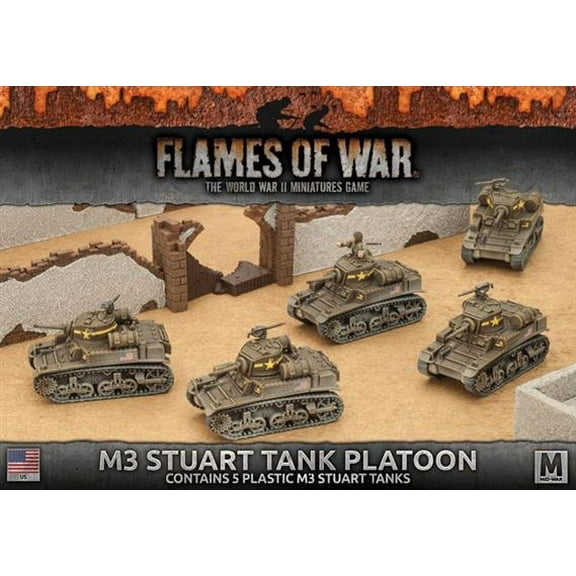 Flames of War UBX56 M3 Stuart Tank Platoon (5 Tanks) Plastic Gaming Miniatures