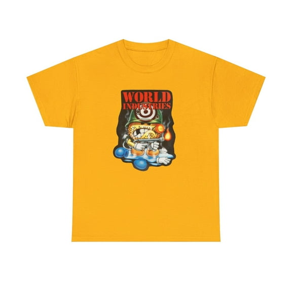 Flamethrower Flameboy World Industries Skateboard Vintage Classic TShirt Print - Gold / L