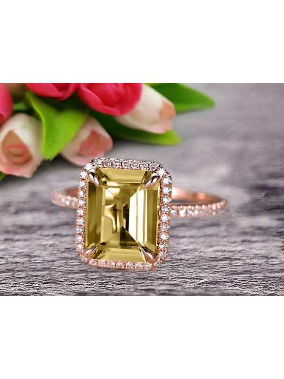 Flaming 7X5mm Emerald Cut 1.75 Carat Champagne Diamond Moissanite Engagement Ring Wedding Ring Solid 10K Rose Gold Promise Ring Custom Made Sparkling Jewelry Halo Art Deco