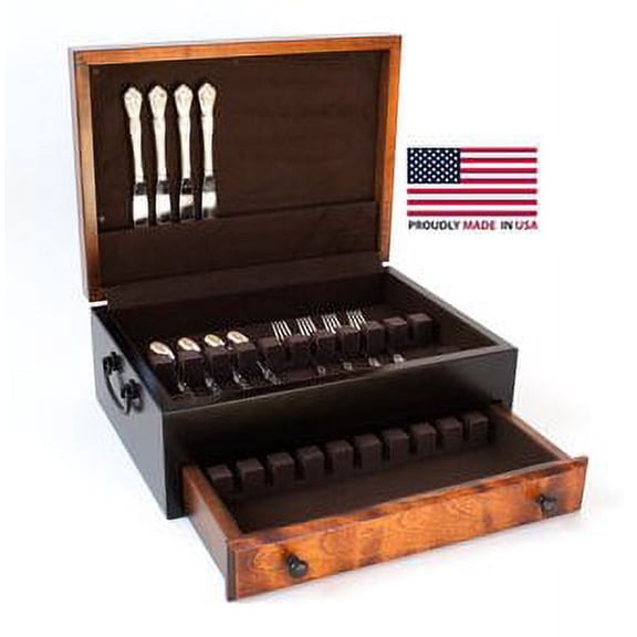 Flaming Amish Birch, One-Drawer Flatware Chest. Solid American Maple Hardwood