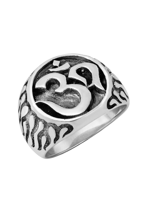 Flaming Aum or Om Symbol Detailed Sterling Silver Ring-7