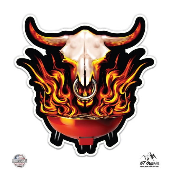 Flaming BBQ Grill Western - 12" Vinyl Sticker Waterproof Decal