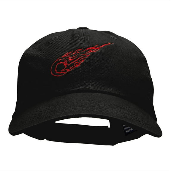 Flaming Baseball Outline Embroidered Unstructured Cotton Twill Cap - Black OSFM