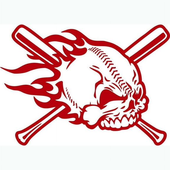 Flaming Baseball Skull Vinyl Decal Sticker | Cars Trucks Vans Walls Laptops Cups | Red | 6 inches | KCD1035