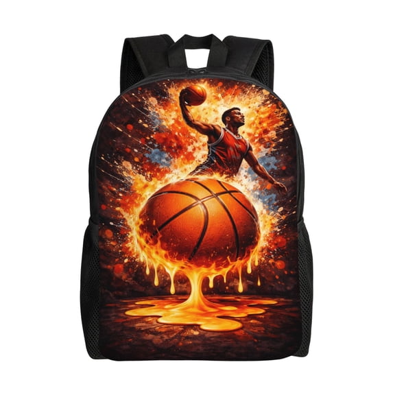 Flaming Basketball Backpack Large Capacity Laptop Bag for Men and Women