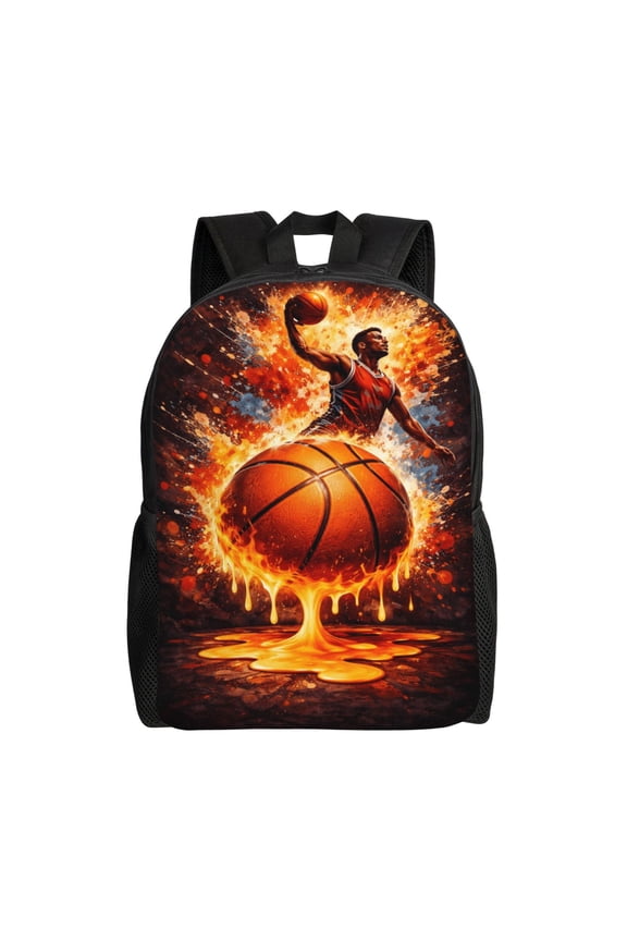 Flaming Basketball Backpack Large Capacity Laptop Bag for Men and Women