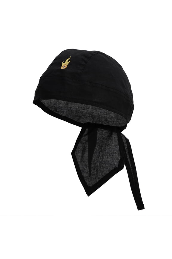 Flaming Billiard Ball Embroidered Cotton Poplin Biker Style Head Wrap - Black OSFM