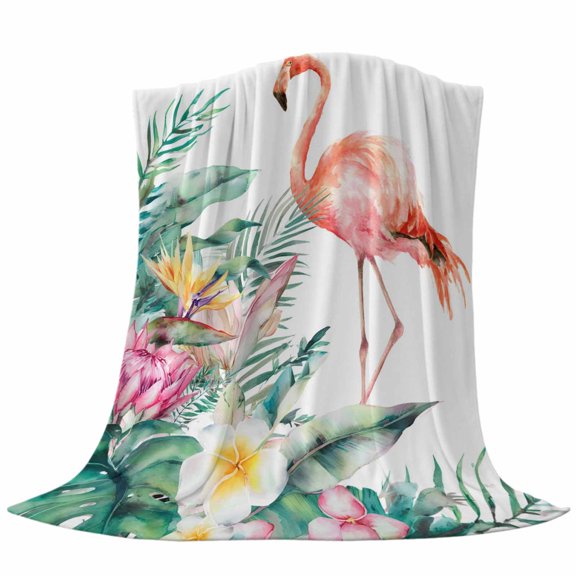 Flaming Bird Throw Flannel Blanket Summer Monstera Bird of Paradise Floral Super Soft Cozy Bed Blanket, Lightweight Plush Fuzzy Bed Throw for Bedroom Sofa Couch Living Room 30x40In,