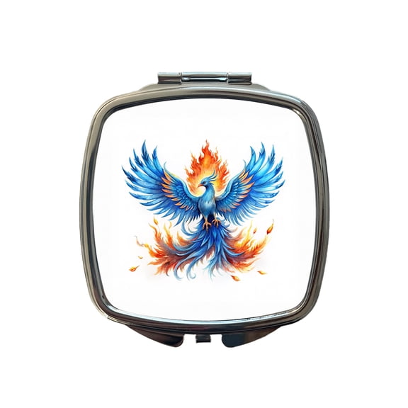 Flaming Blue Phoenix Rising Fantasy Watercolor Travel Makeup Handbag Purse Small Pocket Compact Mirror