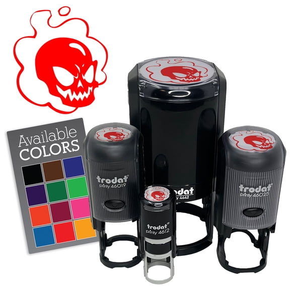 Flaming Cartoon Ghost Skull Bone Monster Spirit Apparition Self-Inking Rubber Stamp Ink Stamper for Stamping Crafting Planners - 1/2 Inch Mini - Red Ink