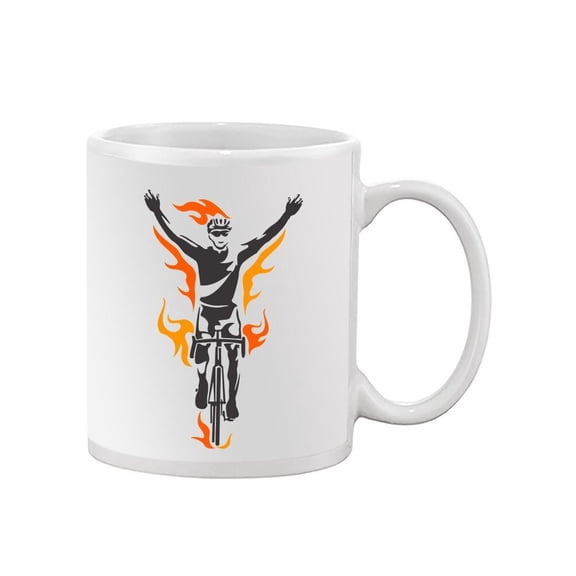 Flaming Cyclist Silhouette Mug Unisex's -Image by Shutterstock