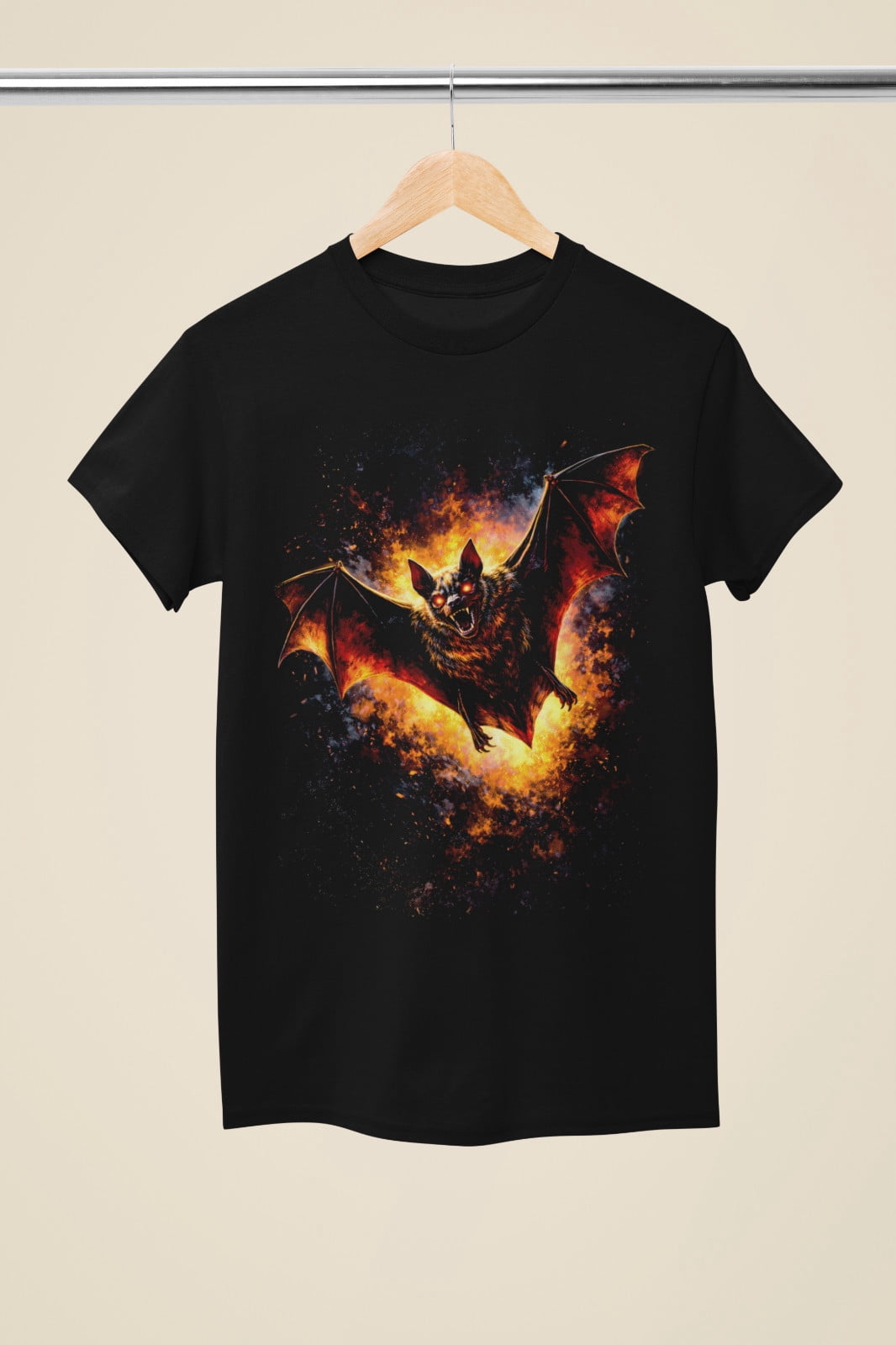 Flaming Demon Bat Red Eye Unisex Black T-Shirt - Walmart.com