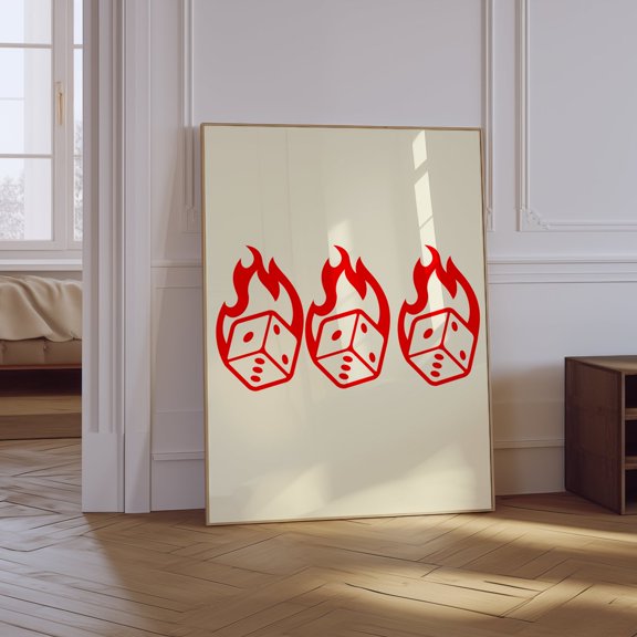 Flaming Dice Trendy Red Unframed Paper Print
