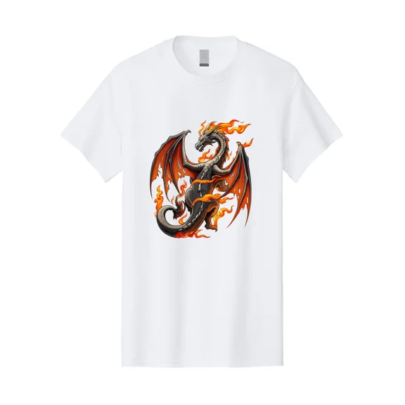 Flaming-Dragon-1 Mens Graphic Tee, 100% Cotton, Casual Summer Wear