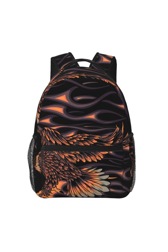 Flaming Eagle Fire Backpack Casual College Bag Zipper Laptop Daypack Hiking Rucksack Travel