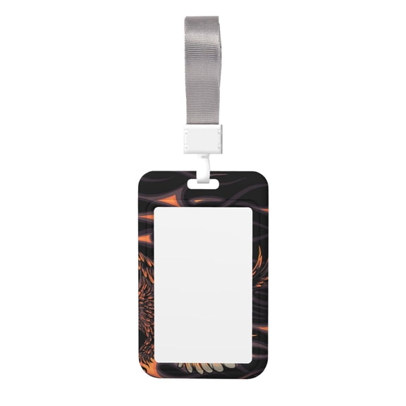 Flaming Eagle Fire Badge Holder with Lanyard ID Name Work Card Tag Protector Case for Teacher Nurse Doctor Office