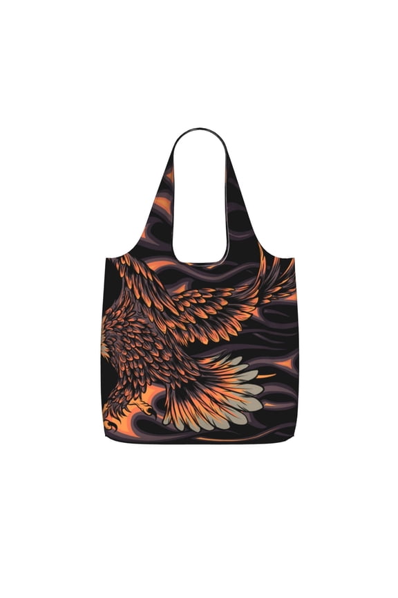 Flaming Eagle Fire Foldable Reusable Shopping Bag Large Capacity Tote Handbag Storage Pouch for Travel Work