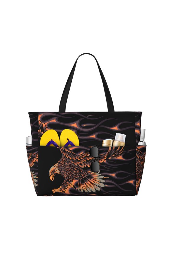 Flaming Eagle Fire Large Capacity Beach Travel Tote Bag Shoulder Handbag for Gym Camping Shopping