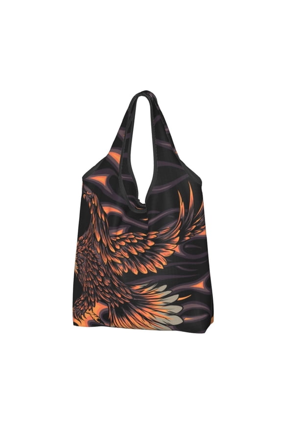 Flaming Eagle Fire Reusable Grocery Bags Shopping Totes Foldable Washable Pouch Handbag Storage Bag