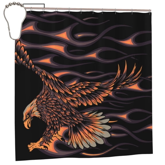 Flaming Eagle Fire Shower Curtain with 12 Iron Hooks Washable Polyester Fabric Bathroom 72x72 Inch