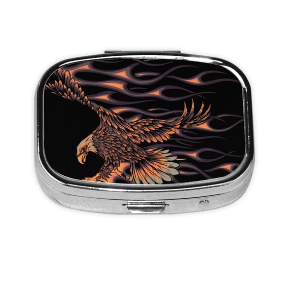 Flaming Eagle Fire Square Pill Box 2 Compartment Pill Case Medicine Organizer Decorative Gift for Purse Pocket