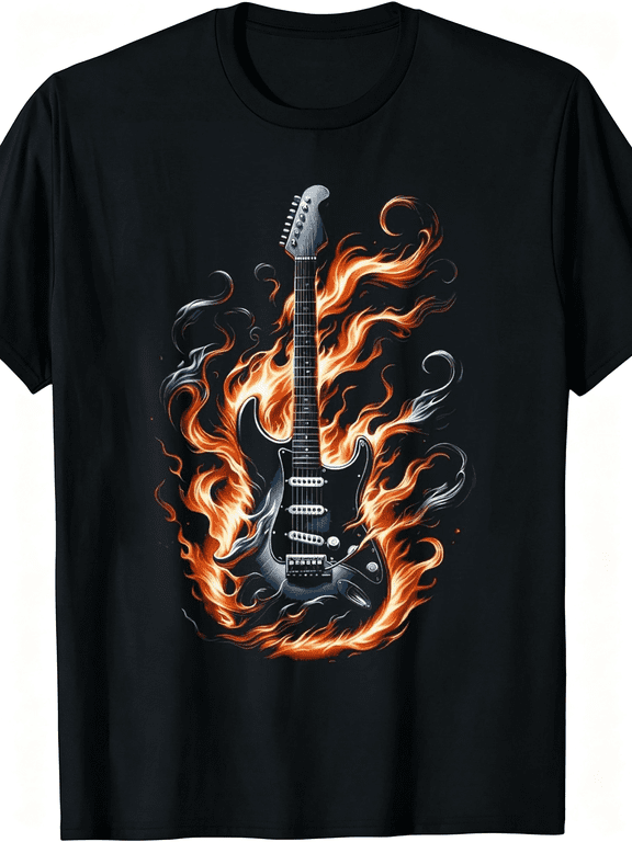 Flaming Electric Guitar Rock N Roll Music Men's Graphic T-Shirt