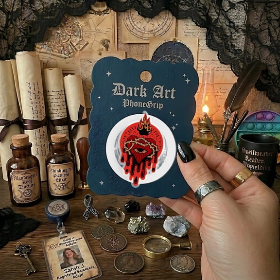 Flaming Eye Phone Grip  Red and Black Illustrated with Dripping Blood and Flames, Dark Art-Inspired Phone Accessory for Alternative Souls