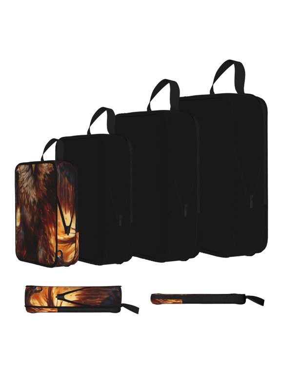 Flaming Fire Eagle Art 4-Set Compression Packing Cubes, Expandable Travel Organizer Bags, Luggage Packing Organizers, S M L XL