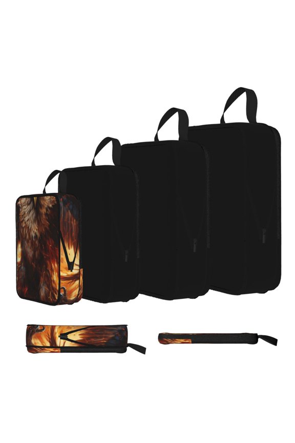 Flaming Fire Eagle Art 4-Set Compression Packing Cubes, Expandable Travel Organizer Bags, Luggage Packing Organizers, S M L XL