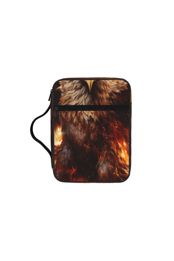 Flaming Fire Eagle Art Bible Storage Bag Case with Padded Handle Zipper Closure Pockets for for Church, Travel
