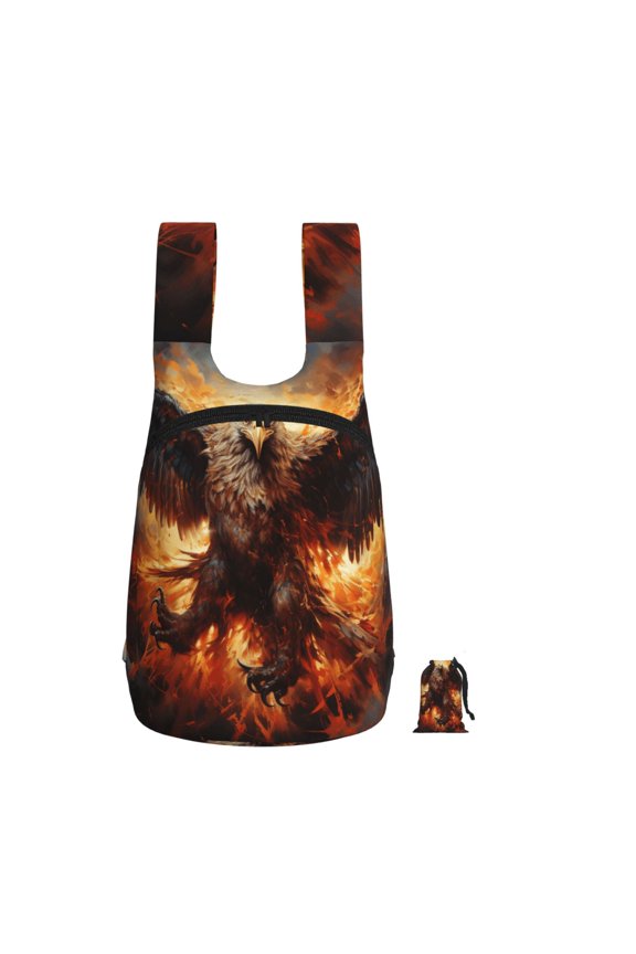 Flaming Fire Eagle Art Foldable Storage Backpack Lightweight Packable Travel Daypack for Shopping Commuting Hiking